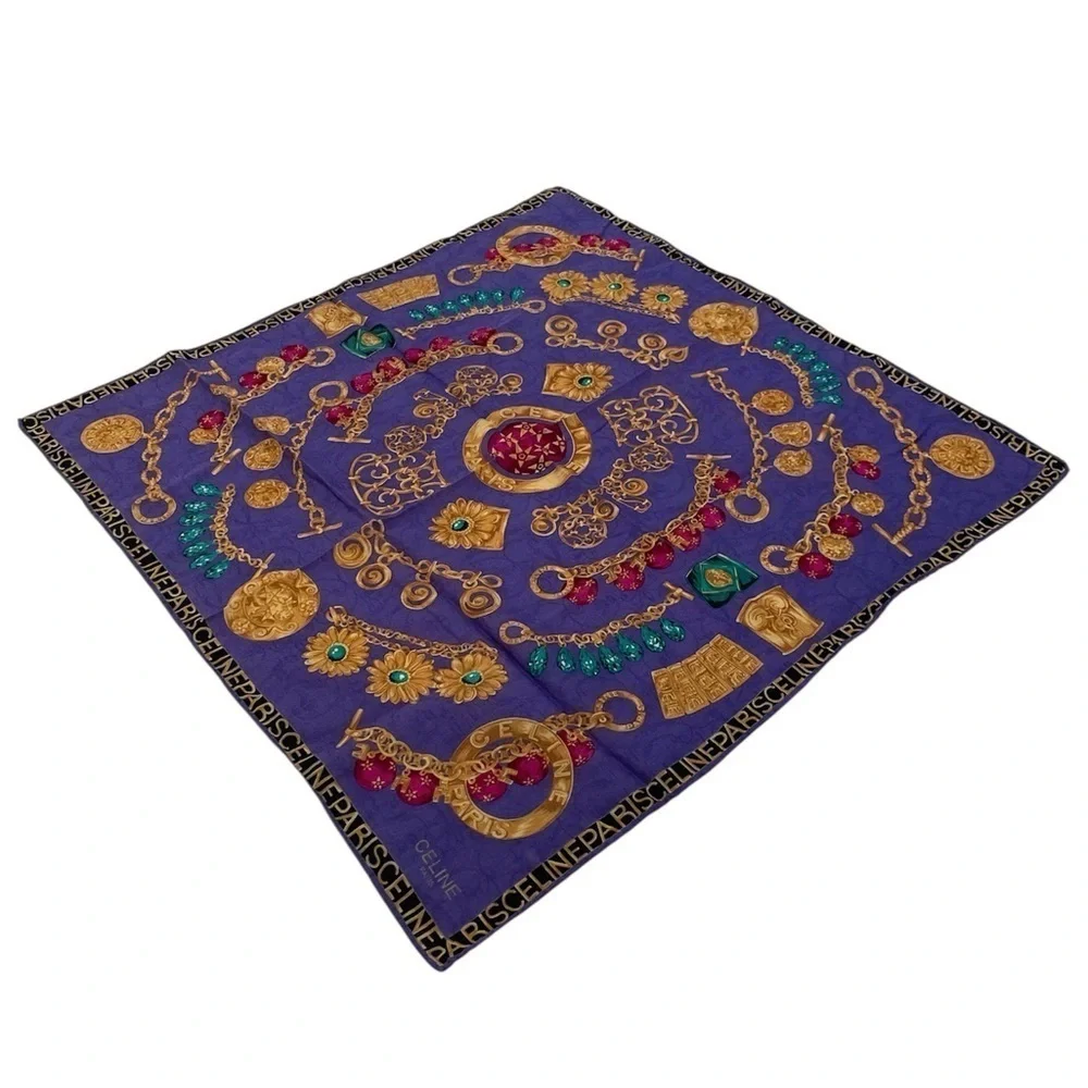 Authentic Celine Vintage Purple and Gold Baroque Handkerchief